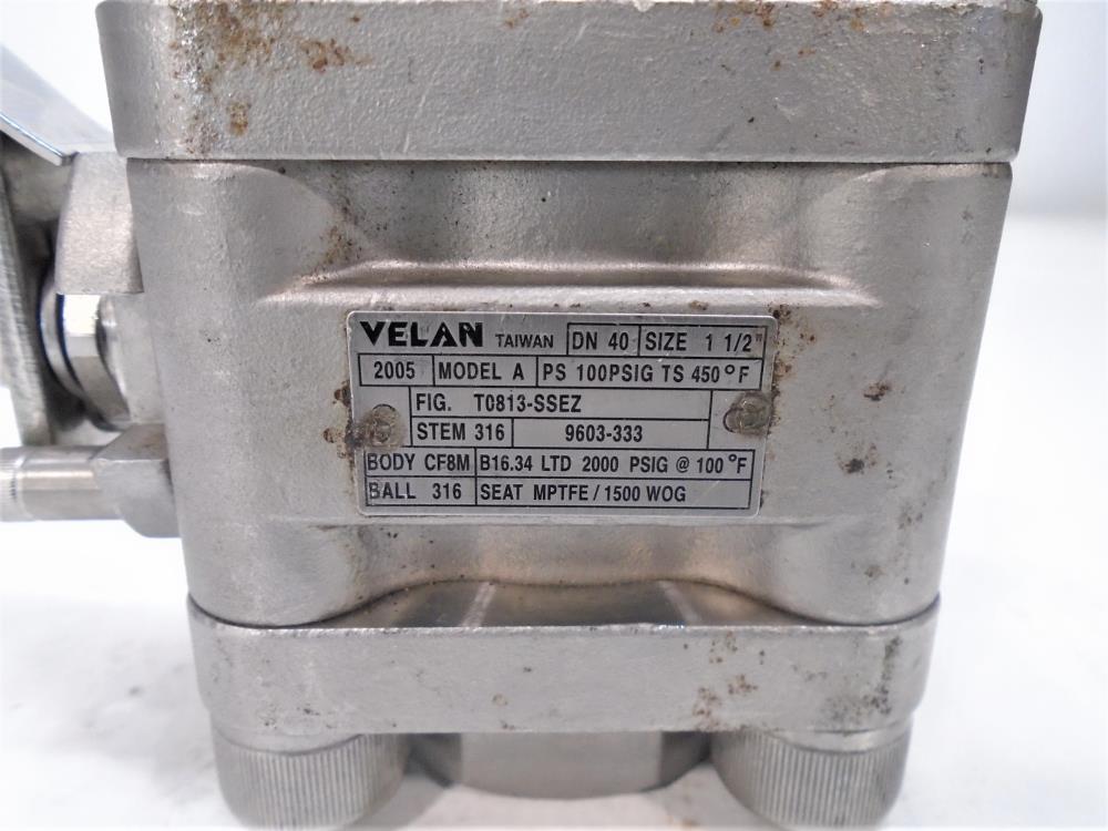Velan 1-1/2" CF8M Ball Valve, Model A, Fig #T0813-SSEZ, 2000 PSIG